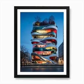 Building Sized Divided Eye Featuring Layers Of Different Seasons On Each Floor Surreal Architectura Art Print