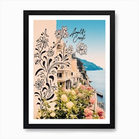 Amalfi Coast Postcard Flowers Collage 1 Art Print