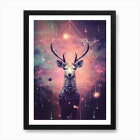Cosmic geometric deer, constellations Art Print