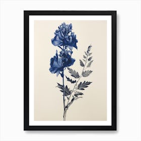 Blue Botanical Aconitum 1 Art Print