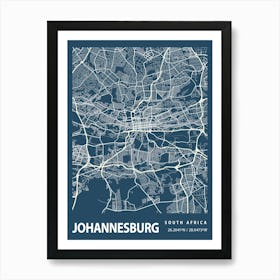 Johannesburg Blueprint City Map 1 Art Print