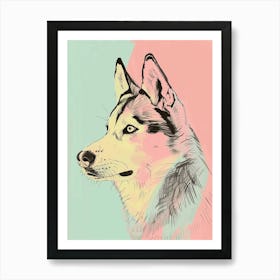 Husky Dog Pastel Line Painting 1 Art Print