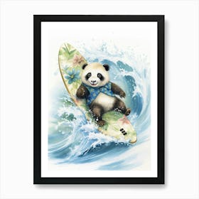 Panda Art Surfing Watercolour 4 Art Print