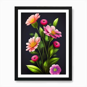 Flowers On A Black Background Art Print