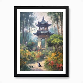 Painting Of A Cat In Shanghai Botanical Garden, China In The Style Of Impressionism 01 Art Print