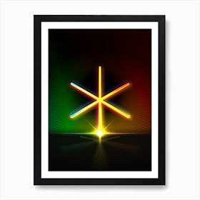 Neon Geometric Glyph in Watermelon Green and Red on Black n.0123 Art Print