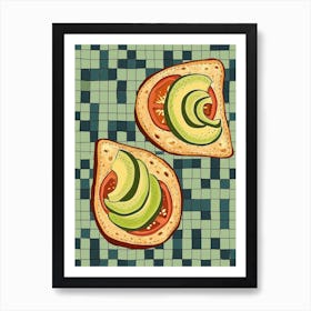 Avocado & Tomato On Toast On A Tiled Background Art Print