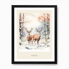 Winter Watercolour Deer 5 Poster Art Print