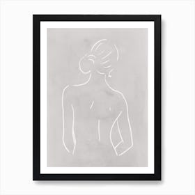 Female Body Sketch 3 Light Gray Line Art Print