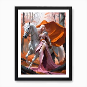 Warrior Woman with white horse.Lady Samarah on Silver Firefly Art Print