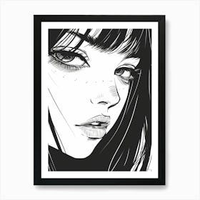 Girl With Black Hair Cool Drawing Modern Illustration Art Print