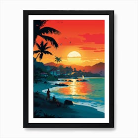 Manzanillo Beach Cuba At Sunset, Vibrant Painting 2 Art Print