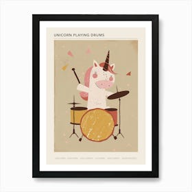 Unicorn Playing Drums Muted Pastel 1 Poster Art Print