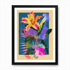 Portulaca 1 Neon Flower Collage Art Print