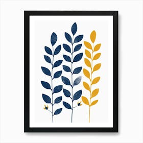 Blue And Yellow Leaves 2 Art Print