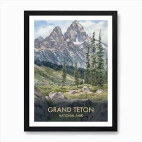 Grand Teton National Park Watercolour Vintage Travel Poster 1 Art Print