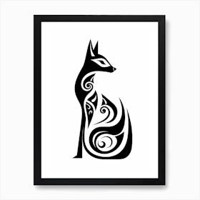 Linocut Fox Abstract Line Illustration 3 Art Print