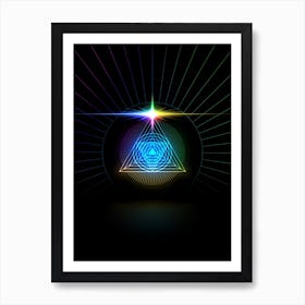 Neon Geometric Glyph in Candy Blue and Pink with Rainbow Sparkle on Black n.0284 Art Print