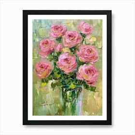 Pink Roses In A Vase 1 Art Print