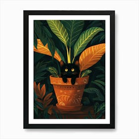 Cute Black Cat in a Plant Pot 18 Art Print