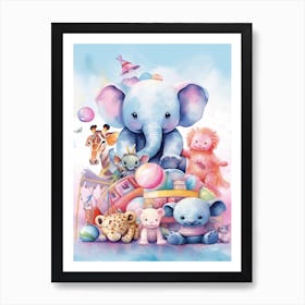 Cute Collection Of Baby Animals Nursery Watercolour 2 Art Print