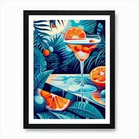 Art Deco Blue & Orange Cocktail Art Print