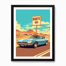 A Nissan Z Car In Route 66 Flat Illustration 2 Art Print