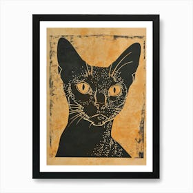 Cornish Rex Cat Linocut Blockprint 1 Art Print