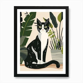 Cat With Plants Art Print