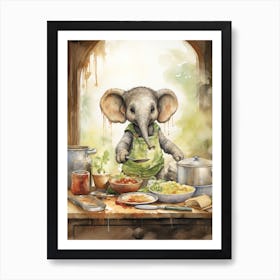 Elephant Painting Cooking Watercolour 4 Art Print