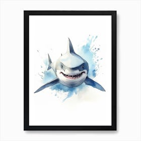 Cartoon Watercolour Whitetip Reef Shark 1 Art Print