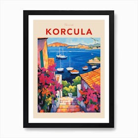 Korcula Croatia 3 Fauvist Travel Poster Art Print