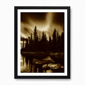 Northern Lights Over Lake Art Print