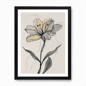 Lilies Line Art Flowers Illustration Neutral 13 Art Print