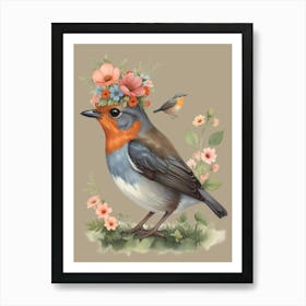 Bird With Flowers 1 Art Print