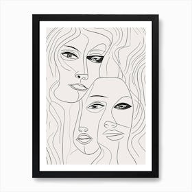 Faces In Black And White Line Art Clear 8 Art Print