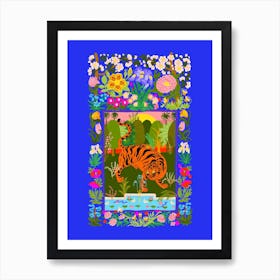 Tiger Garden Blue Art Print