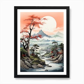 Chugoku Mountains In Multiple Prefectures, Japanese Brush Painting, Ukiyo E, Minimal 1 Art Print
