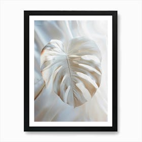 white Monstera Leaf Art Print