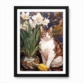 Daisies With A Cat 4 Art Nouveau Style Art Print