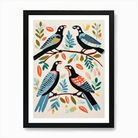 Folk Style Bird Painting Magpie 7 Art Print