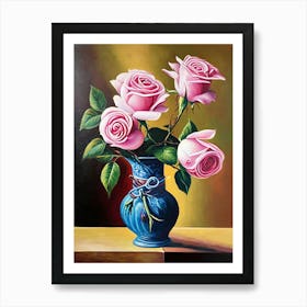 Roses In A Blue Vase 2 Art Print