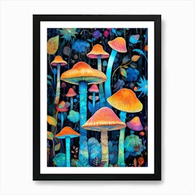 Mushrooms In The Forest nature illustration 1 Art Print