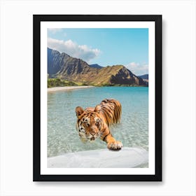 Tiger And Surfboard Art Print