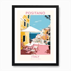 Positano, Italy, Flat Pastels Tones Illustration 1 Poster Art Print
