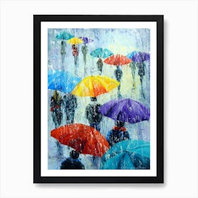 Rain and colorful umbrellas Art Print