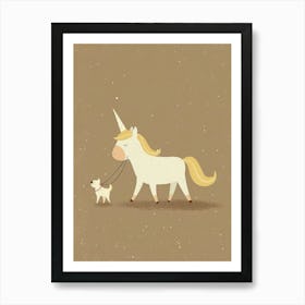 Unicorn Walking A Dog Muted Pastels 2 Art Print