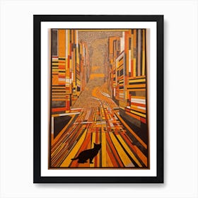 Painting Of Marrakech With A Cat In The Style Of Minimalism, Pop Art Lines 3 Art Print