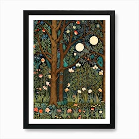 William Morris Style Moonlight Forest Art Print