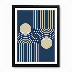 Mid Century Modern Geometric B33 In Navy Blue And Beige (Rainbow And Sun Abstract) 01 Art Print